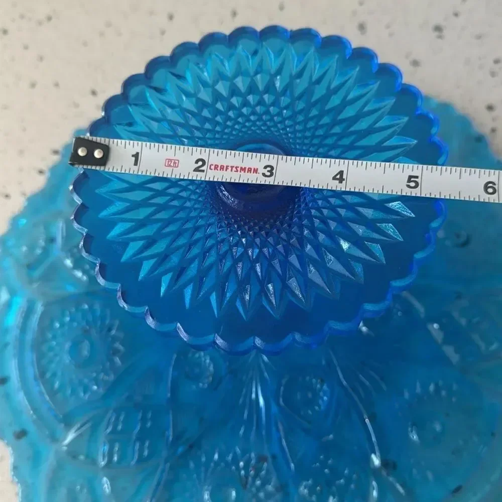 VINTAGE Imperial Glass Ohio Blue Bellaire Collectors Crystal Glass Cake Stand